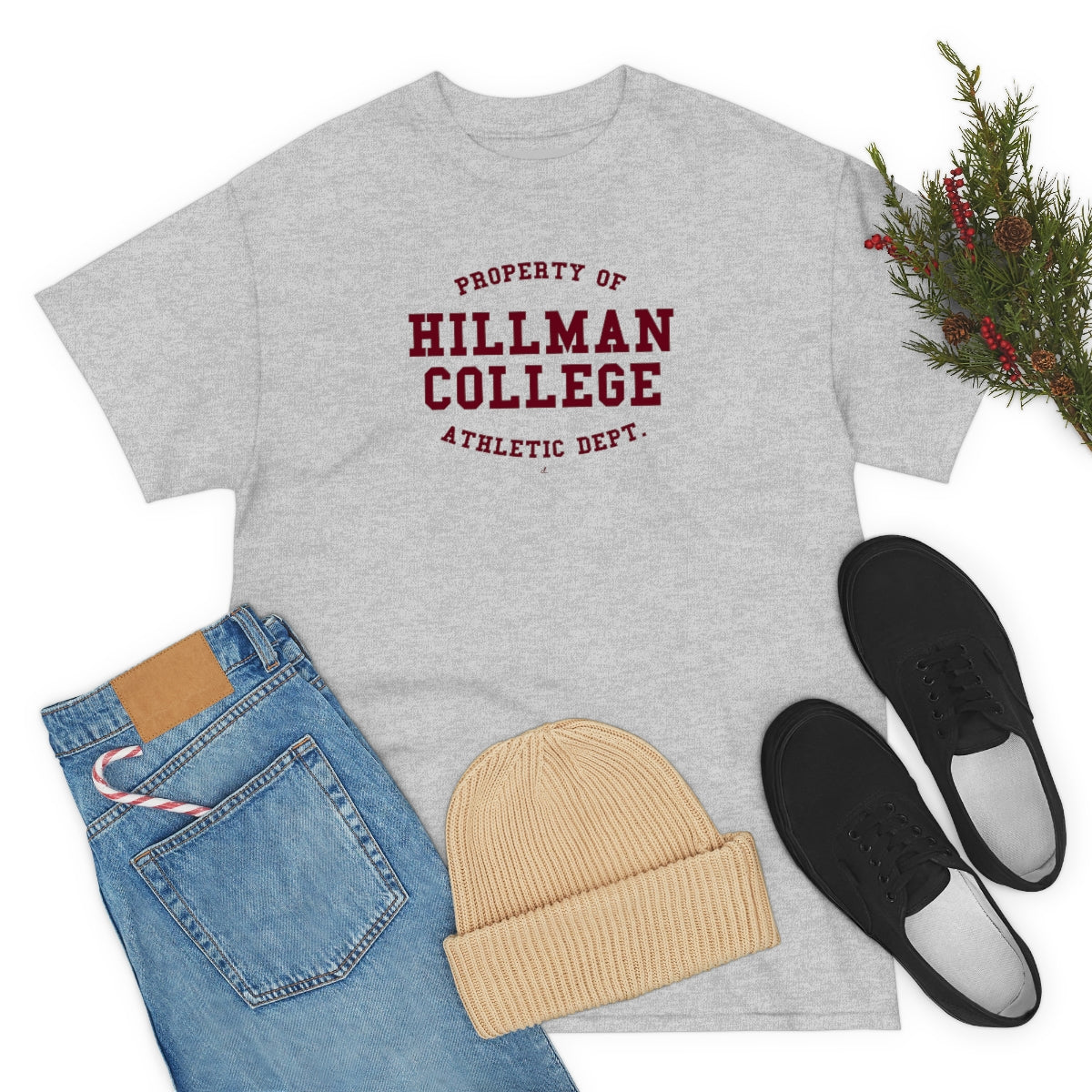 Hillman College: Maroon Lettering Unisex Short Sleeve Tee