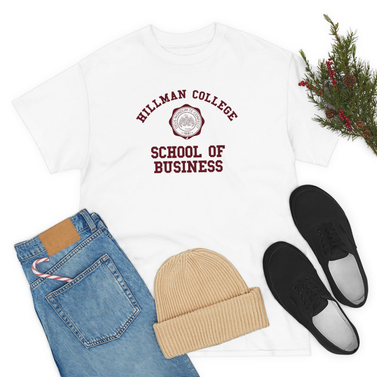 Hillman School of Business: Maroon Lettering Unisex Short Sleeve Tee
